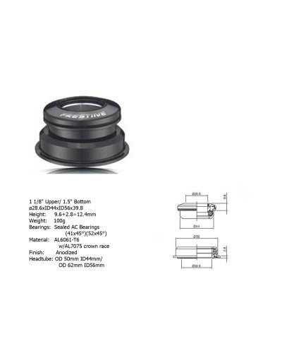 Рулевой набор 8-23950105 ACO-А13H Int. алюм. полукартр. 1 1/8"/1.5" AHEAD 39,8/44/56 черный AUTHOR