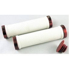 Ручки .CLO201 на руль 3-126 резиновые 130мм с 2 фиксат. бело-красные анодир. CLARK`S