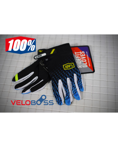 Перчатки 100% Ridefit gloves черный/синий/белый, р-р M, на липучке