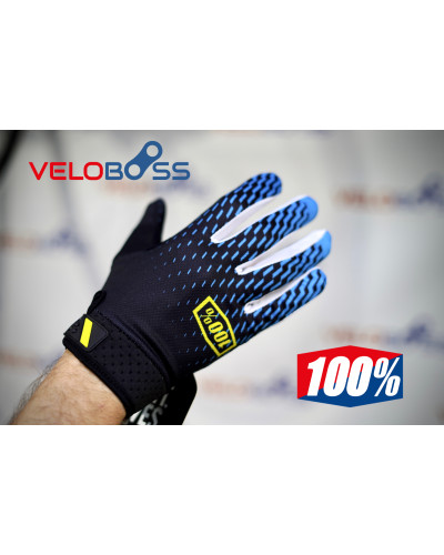 Перчатки 100% Ridefit gloves черный/синий/белый, р-р M, на липучке