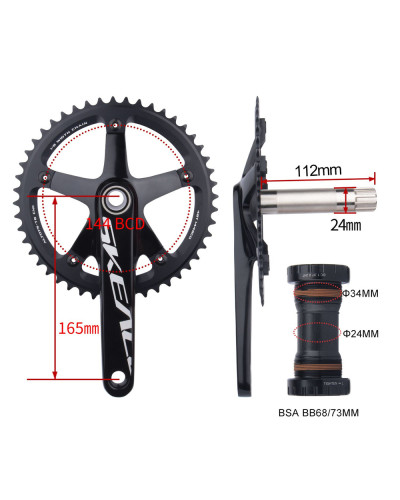 Система шатунов SKEACE 48 зубов, BCD 144, под полую ось, шатуны 165 мм. ЧЕРНЫЕ для трековых велосипе
