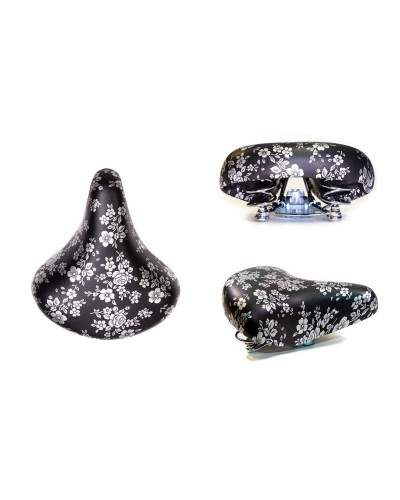 Седло комфорт 245х210 мм HF-AZ-0801B с замком (black/flower, УТ00019353)