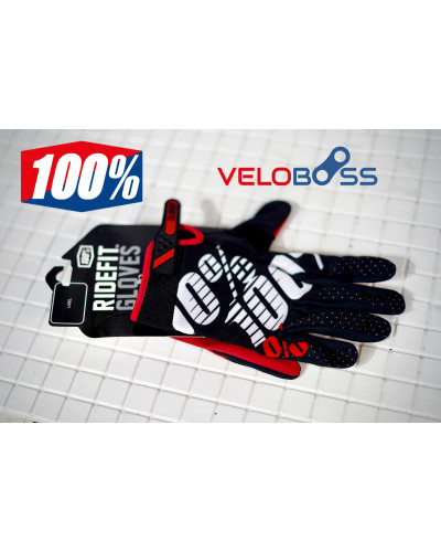 Перчатки 100% Brisker Glove черный/красный/белый, р-р M, на липучке