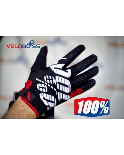 Перчатки 100% Brisker Glove черный/красный/белый, р-р M, на липучке