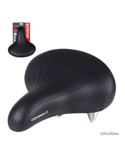 Седло велосипедное суперкомфортное COMIRON SEVILLA N802BK 260x225, Пена 50мм. Технологии: DW, ED, Да