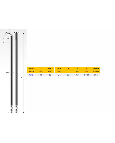 PILLAR Спицы PSR 14, 2,0мм 14GX285 мм, серебристые