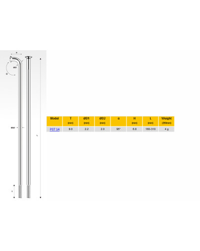 PILLAR Спицы PST14 титановые, 2,0мм 14GX190 мм, некрашеные
