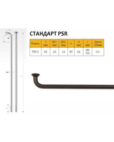 PILLAR Спицы PSR 15, 1,8мм 15GX282 мм, чёрные