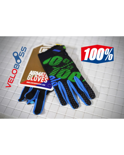 Перчатки 100% Airmatic gloves черный/синий/зеленый, р-р L, на липучке