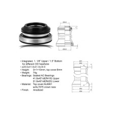 Рулевой набор 1 1/8"-1,5", интегрированный, картридж, 28,5/41,8/52/39,8мм 45°x45°, конус 30мм, возмо