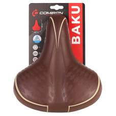 Седло велосипедное комфортное COMIRON BAKU N671DBY 260x220, Технологии: DW, ED, Эластомер, Верх: PU,