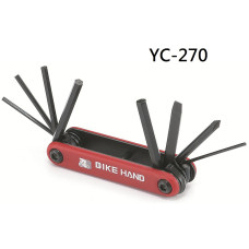 BIKE HAND YC-270 Набор инструментов складной: шестигранники 2/2.5/3/4/5/6, отвёртки +/-