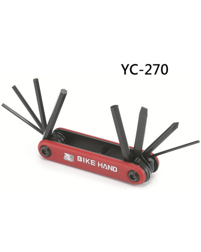 BIKE HAND YC-270 Набор инструментов складной: шестигранники 2/2.5/3/4/5/6, отвёртки +/-