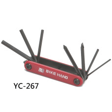 BIKE HAND YC-267 Набор инструментов складной: шестигранники 2/3/4/5/6мм, отвёртки +/-