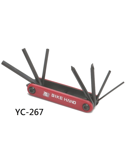 BIKE HAND YC-267 Набор инструментов складной: шестигранники 2/3/4/5/6мм, отвёртки +/-