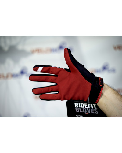 Перчатки 100% Ridefit gloves черный/красный/белый, р-р L, на липучке