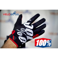 Перчатки 100% Ridefit gloves черный/красный/белый, р-р L, на липучке