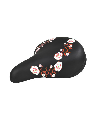 Седло DS-2429 MTB 260*230mm, 550гр,комфорт,пружины+эластомер,черное с цветами