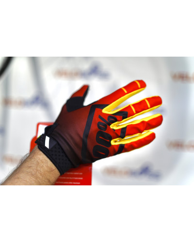 Перчатки 100% Airmatic gloves черный/красный/желтый, р-р M, на липучке