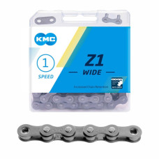 Цепь велосипедная KMC Z1 Wide Silver, для 1-ск. велосипедов, BMX, фиксеров, 112 звеньев, 1/2"x1/8", 