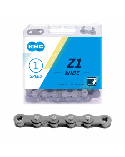 Цепь велосипедная KMC Z1 Wide Silver, для 1-ск. велосипедов, BMX, фиксеров, 112 звеньев, 1/2"x1/8", 