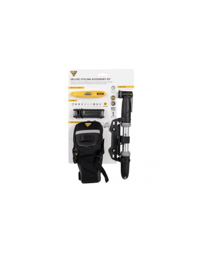 TOPEAK DELUXE CYCLING ACCESSORY KIT комплект (мультиинструмент, монтажки, насос, сумка)