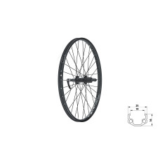 Колесо заднее KLS WASPER CASSETTE V-brake R, 24", чёрное