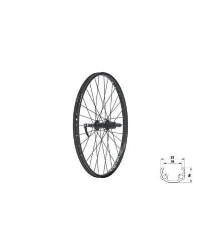 Колесо заднее KLS WASPER CASSETTE V-brake R, 24", чёрное