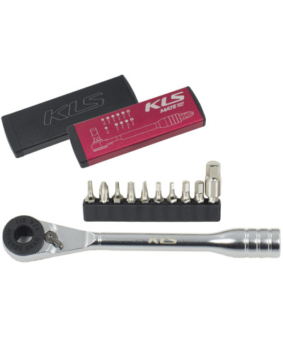 Ключ-трещотка KLS MATE красный с 11 битами: шестигранники 2/2,5/3/4/5/6/8, T25/T10, Philips, шлицева