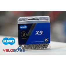 Цепь KMC Х-9 SILVER 114 звеньев 1/2"х11/128"  6,6мм с замком в коробке, серебристая BX09NP114