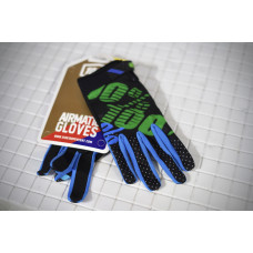 Перчатки 100% Ridefit gloves черный/зеленый/синий, р-р M, на липучке