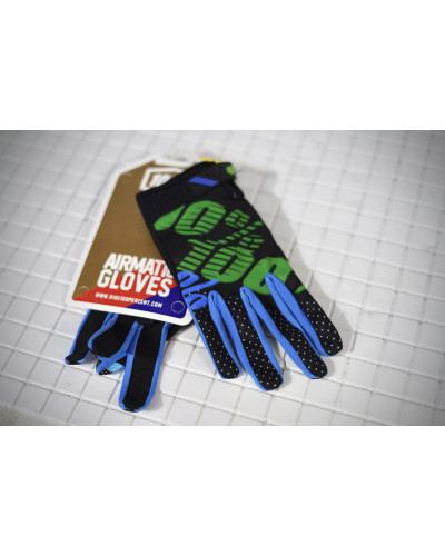 Перчатки 100% Ridefit gloves черный/зеленый/синий, р-р M, на липучке