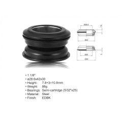 Рулевой набор полу-картриджный ACO-HS24 I1 1/8" AHEAD 28,6/42/30 черный AUTHOR