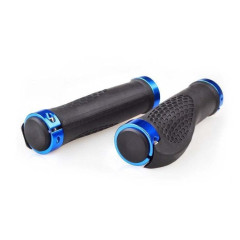 Ручки на руль эргономичные, черные, с синими замками и заглушкой